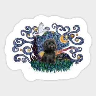 Adorable Black Shih Tzu in Starry Night (inspired by) Sticker